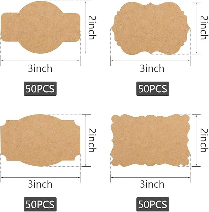 SallyFashion 200pc Gift Tags for Presents, Kraft Label Stickers, Writable Gift Tag Stickers, 3x2 Inch Canning Labels for Mason Jars, All-Purpose Self-Adhesive Handmad for Bottles, Canning Supplies,