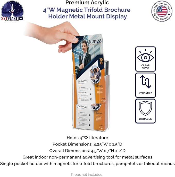 Marketing Holders 2 Pack Magnetic Trifold Holder Holds 4 Inch Wide Printed Materials Attaches to Metal Surfaces Lockers Filing Cabinets Menus Rack Good for Advertising
