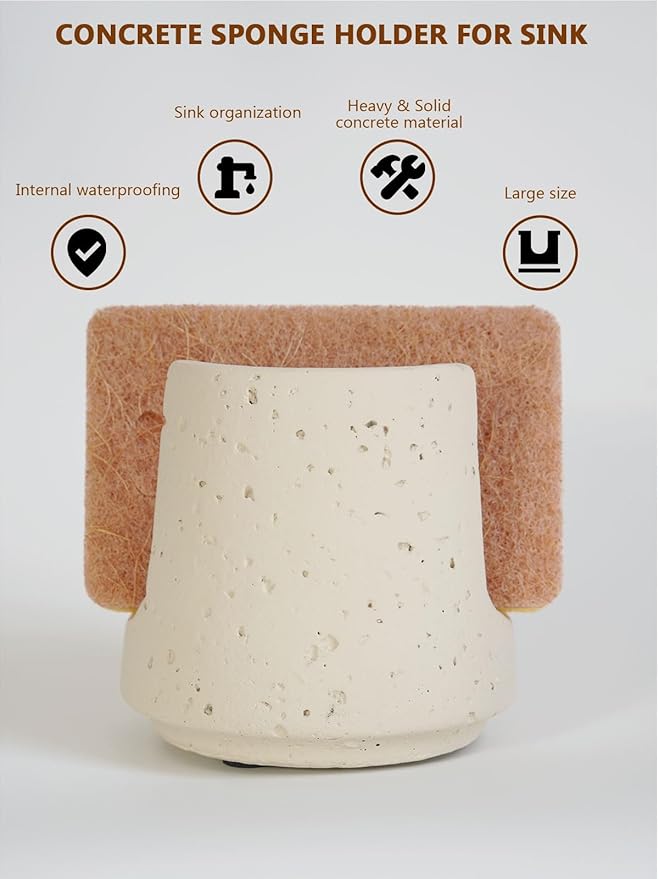 Concrete Sponge Holder for Kitchen Sink Counter,Kitchen Dish Rack,Sponge Caddy for Sink Countertop Organizer and Elegant Decor,Waterproof/Heavy (Light Beige)