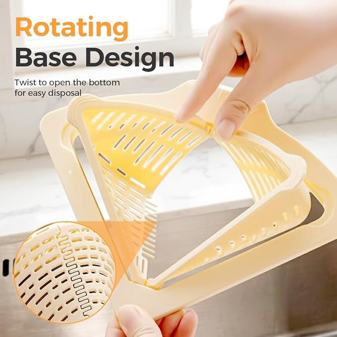 Magnetic Drainage & Filter Basket, Kitchen Corner Sink Strainer, Triangular Sink Strainer with Twist-Open Bottom, Kitchen Sink Corner Rack for Draining & Storage, Punch-Free Installation (YELLOW)