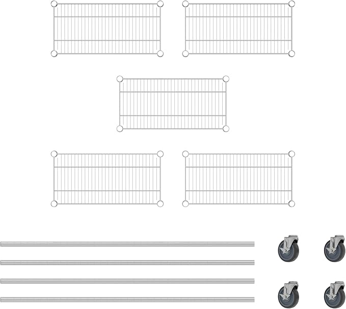 Commercial NSF Listed Chrome Mobile Wire Shelving Kit 12" x 24" x 60", with 5 Shelves Perfect for Warehouse, Walk-in Refrigerator, Freezer, Grocery Store, Restaurant, Dishroom