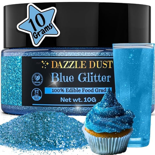 Dazzle Dust Edible Glitter Sprinkles for Cake Decorating, Drinks, Cookie, Icing, Dessert Decorations, Sparkly Luster, Food-Grade, Vegan, Gluten Free, Kosher, Bulk 10g, Blue