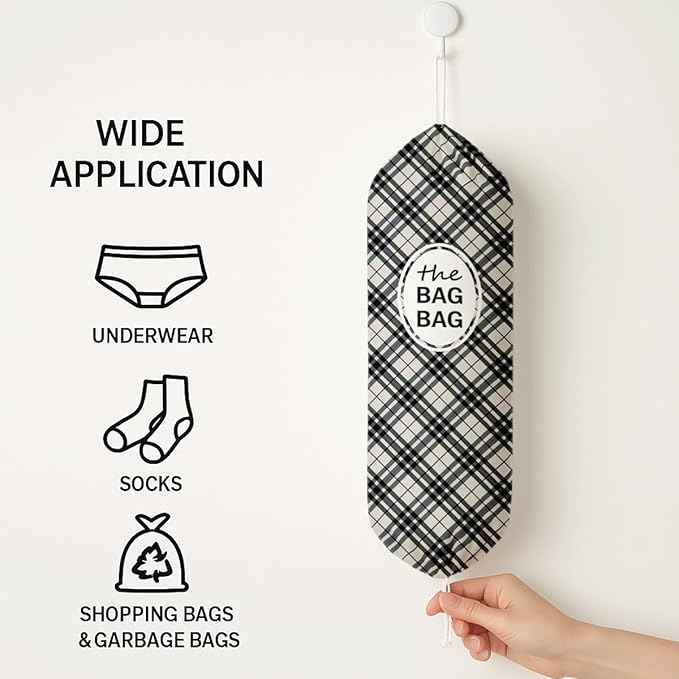 The Bag Bag Grocery Bags Holder, Black White Buffalo Check Plaid Grocery Bags Holder Organizer For Shopping Sack, Reusable Hanging Plastic Sack Dispenser, Plastic Sacks Storage Container Dispenser