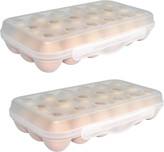 18 Grid Egg Container, 2 Packs Egg Holder Plastic Egg Storage Box Egg Organizer for Fridge Portable Egg Tray with Lid for Refrigerator Camping Hiking Outdoor Activities (18 Counts-2 Packs)