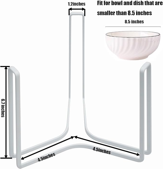 Dinnerware Bowl Plate Holder Fit for 6.5 Inches Diameters Bowl, Metal Bowl Storage Dying Display Rack for Kitchen Drawer, Countertop, Cabinet, Shelf, Cupboard (White, Large 4PCS)