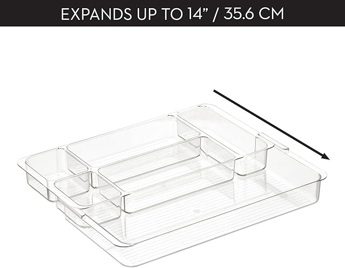 iDesign Makeup Drawer Organizer-Storage Cosmetics or Jewelry, Set of 2, Clear Luci Divided Expandable Tray-Large M2