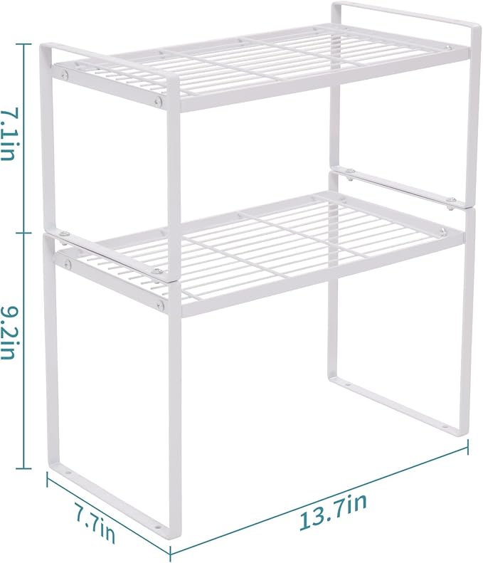 MiaLi Cabinet Organizer Shelf, Set of 2 Metal Counter Shelves Spice Rack, Stackable Kitchen Bathroom Organizers and Storage, White