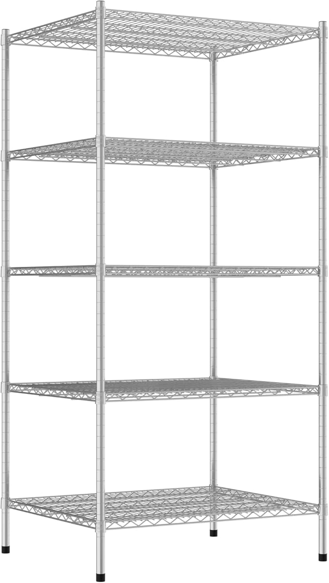 Commercial NSF Listed Chrome Stationary Wire Shelving Kit 30" x 36" x 74", with 5 Shelves Perfect for Warehouse, Walk-in Refrigerator, Freezer, Grocery Store, Restaurant, Dishroom
