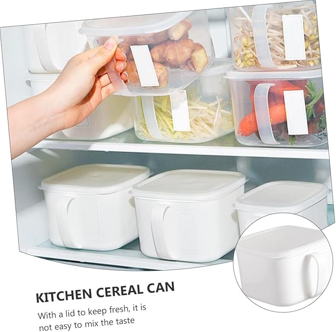 2pcs Large White Plastic Food Storage Containers with Handle and Label, Airtight Dry Food and Cereal Canisters for Refrigerator Organization