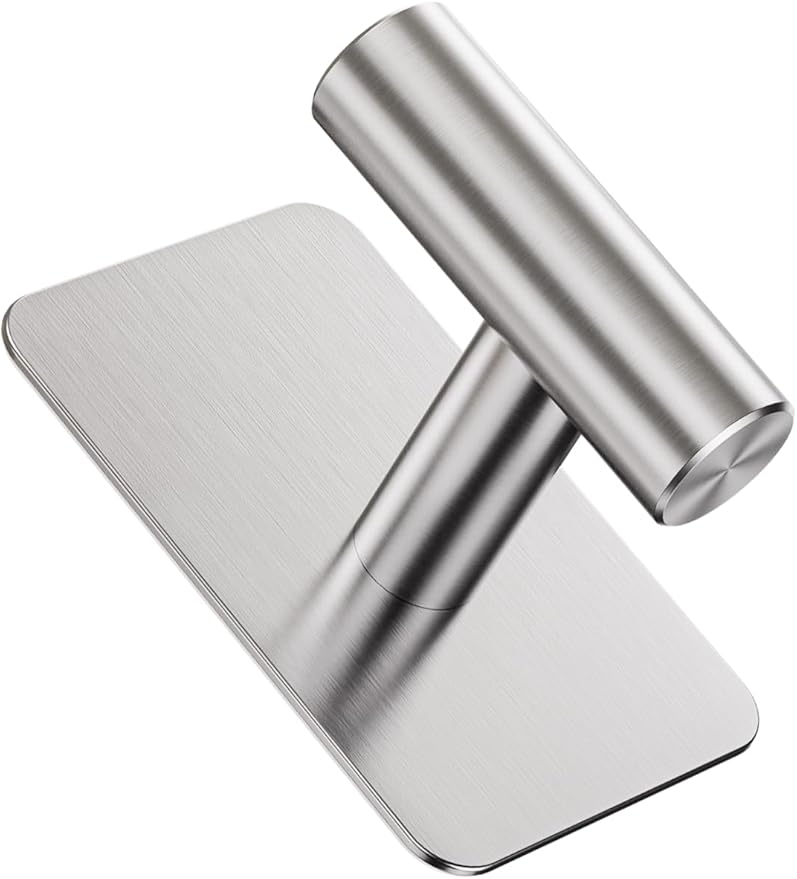 Eowihor Heavy Duty Adhesive Hooks - 26lb Max, Sticky Wall Hooks Waterproof Stainless Steel for Hanging Towel, Coat, Robe, Towel Hooks Stick on Bathroom, Kitchen, Shower, Door (Silver, 4 Pack)