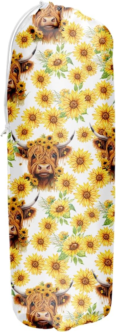 Highland Cattle Cow Plastic Bag Holder, Grocery Bag Holder, Plastic Bag Storage Organizer, Plastic Bag Holders for Grocery Bags, Sunflower Home Kitchen Decor, Gifts for Women Mom Grandma