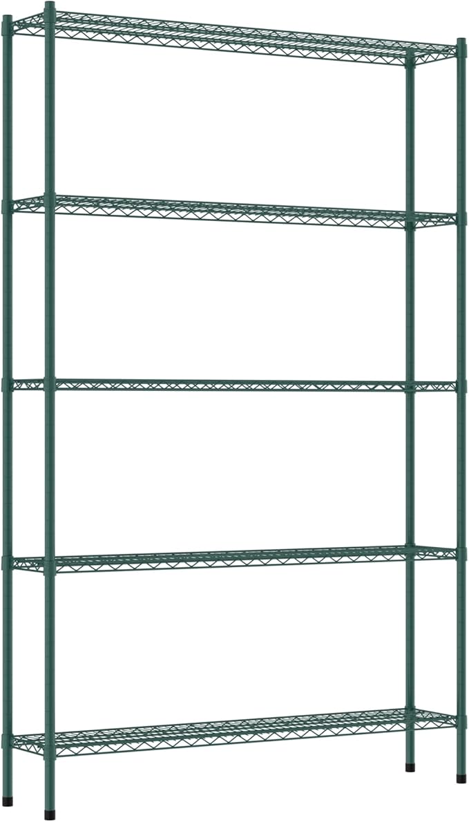 Commercial NSF Listed Green Epoxy Stationary Wire Shelving Kit 12" x 54" x 86", with 5 Shelves Perfect for Warehouse, Walk-in Refrigerator, Freezer, Grocery Store, Restaurant, Dishroom