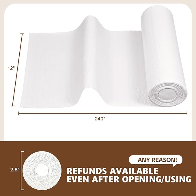 Shelf Liners for Kitchen Cabinets 12in x 10FT, Non Adhesive Drawer Liner Pure White Thickened Shelf Liner Non-Slip Easy to Clean for Tool Box Refrigerator with Knife and Tape Measure
