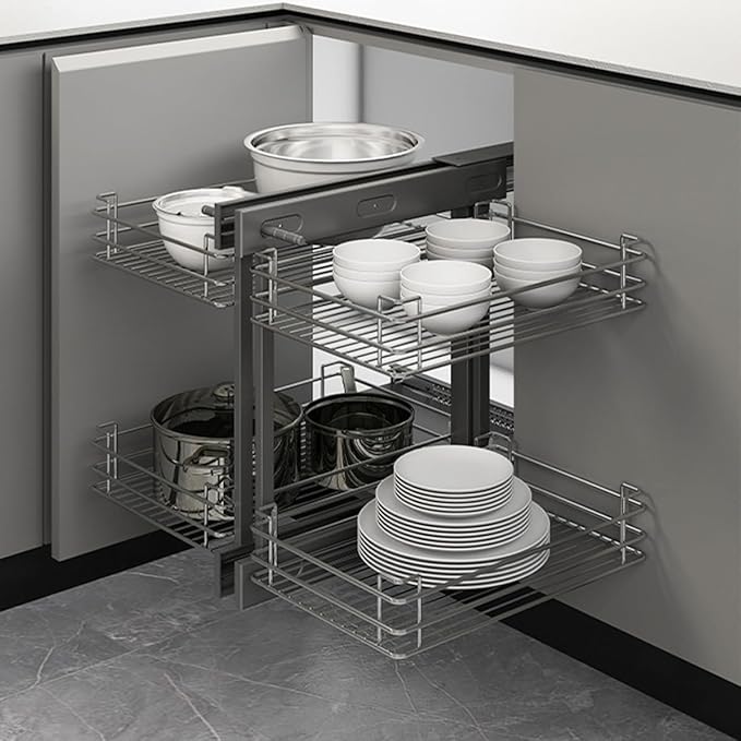 Gdrasuya10 Blind Corner Cabinet Pull Out Organizer, 2 Tier Pull Out Shelf Organizer for Corner Cabinet Storage Slide Out Kitchen Cabinet Organizer Basket for 15" Opening Door (Left or Right)