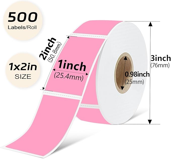 PALAIBEIQI 1x2 Inch Thermal Labels,500PCS Rectangle Stickers,Waterproof Removable Blank Stickers for Address,Jars,Freezer Containers & Pantry Organization,Pink