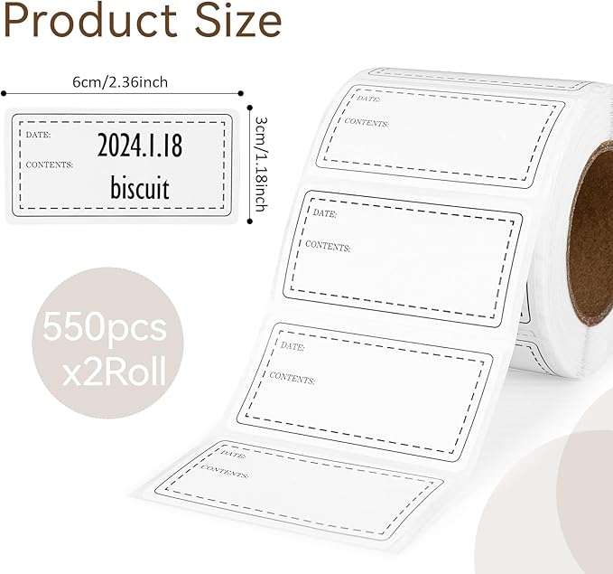 1100pcs Food Storage Stickers,2 Roll Removable Freezer Labels,1.18 x 2.36In Refrigerator Date Paper Labels Waterproof Oil Stickers Food Label to Write on for Container Kitchen Restaurant,Black