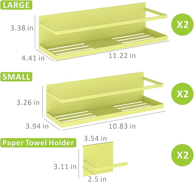 Roysili Magnetic Spice Rack For Refrigerator Magnetic Fridge Shelf For Kitchen Spice Organizer Magnetic Shelf For Fridge Space Saving Yellow 4 Pack With Magnetic Paper Towel Holder