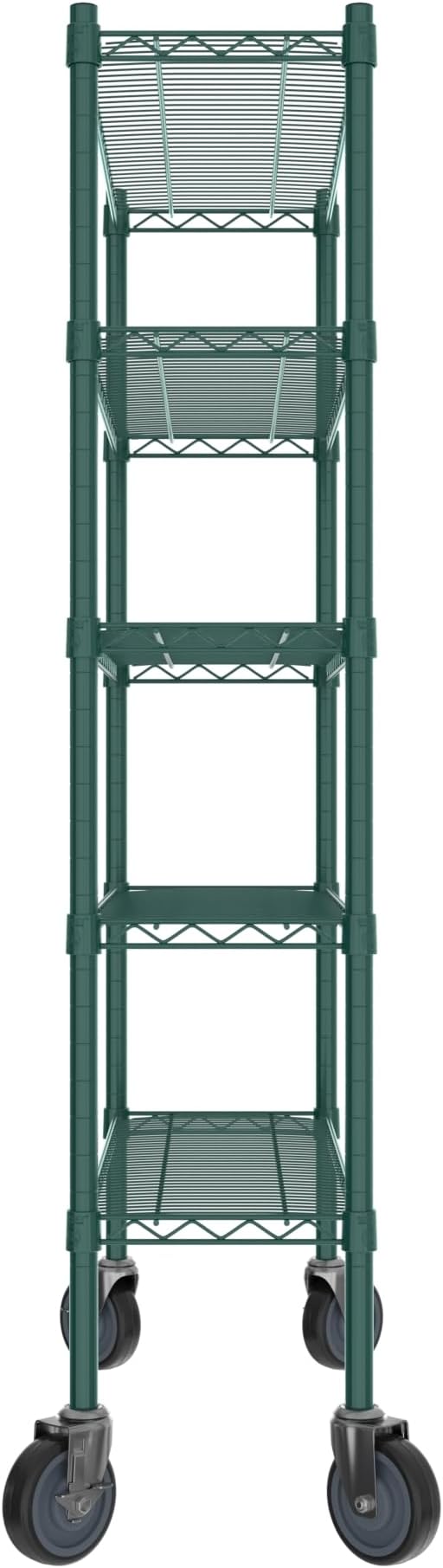 Commercial NSF Listed Green Epoxy Mobile Wire Shelving Kit 12" x 36" x 60", with 5 Shelves Perfect for Warehouse, Walk-in Refrigerator, Freezer, Grocery Store, Restaurant, Dishroom