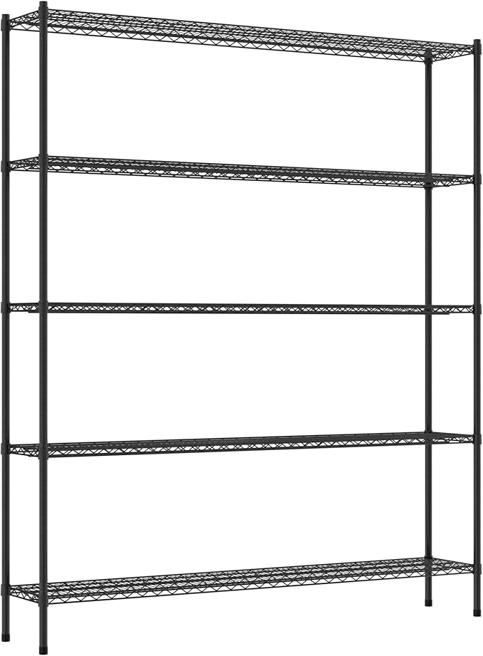 Commercial NSF Listed Black Epoxy Stationary Wire Shelving Kit 14" x 72" x 86", with 5 Shelves Perfect for Warehouse, Walk-in Refrigerator, Freezer, Grocery Store, Restaurant, Dishroom