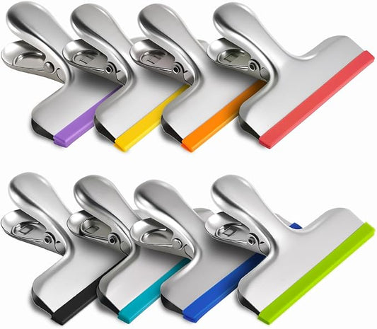 HOUSE AGAIN 8 Pack Stainless Steel Chip Bag Clips Covered with Silicone - NO More Sharp Edges - Color Coded for Food Bags - Air Tight Seal, Heavy Duty for Kitchen and Office, 3 Inches, Colorful