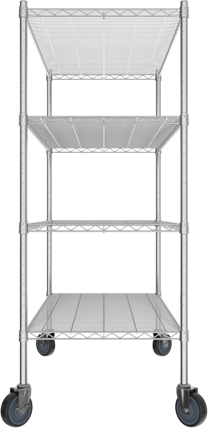 Commercial NSF Listed Chrome Mobile Wire Shelving Kit 24" x 54" x 60", with 4 Shelves Perfect for Warehouse, Walk-in Refrigerator, Freezer, Grocery Store, Restaurant, Dishroom