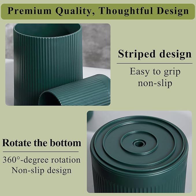 HOMQUEN 360° Rotating Utensil Holder, 6.3''+4.7'' Plastic Kitchen Utensil Holder for Countertop, Large Cooking Utensil Crocks for Kitchen Decor, Utensil Organizer for Spatula, Set of 2 (Green)