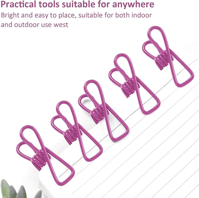 Multipurpose Metal Bag Clips - 2 Inch Colorful Sealer for Sealing Food, Paper Holder, Clothesline Clip for Laundry Hanging, Kitchen Bags (Pink, 24PCS)