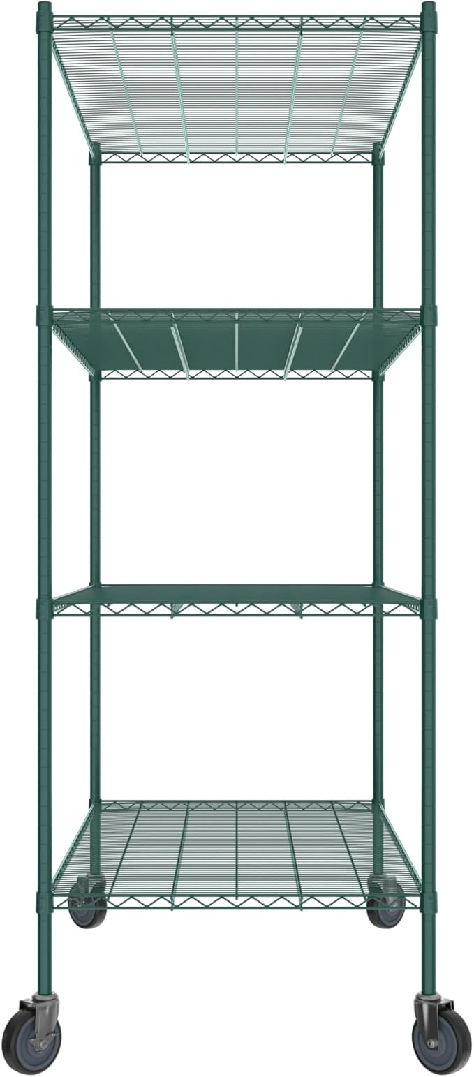 Commercial NSF Listed Green Epoxy Mobile Wire Shelving Kit 30" x 54" x 80", with 4 Shelves Perfect for Warehouse, Walk-in Refrigerator, Freezer, Grocery Store, Restaurant, Dishroom