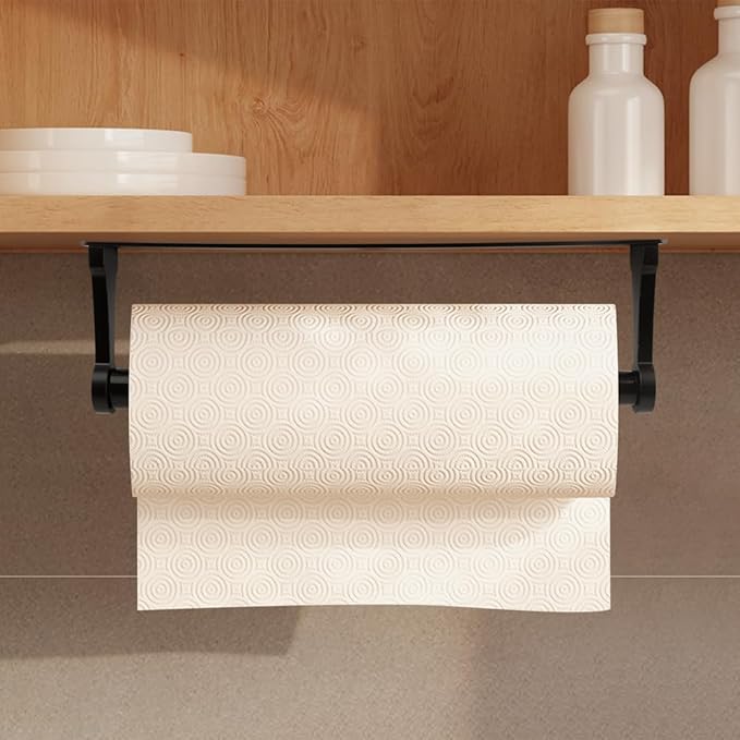 Paper Towel Holder Under Cabinet, Paper Towel Holder, Space Aluminum Kitchen Towels Holders, Self Adhesive Kitchen Roll Holder for Kitchen, Bathroom, Living Room, with Magnetic Hook
