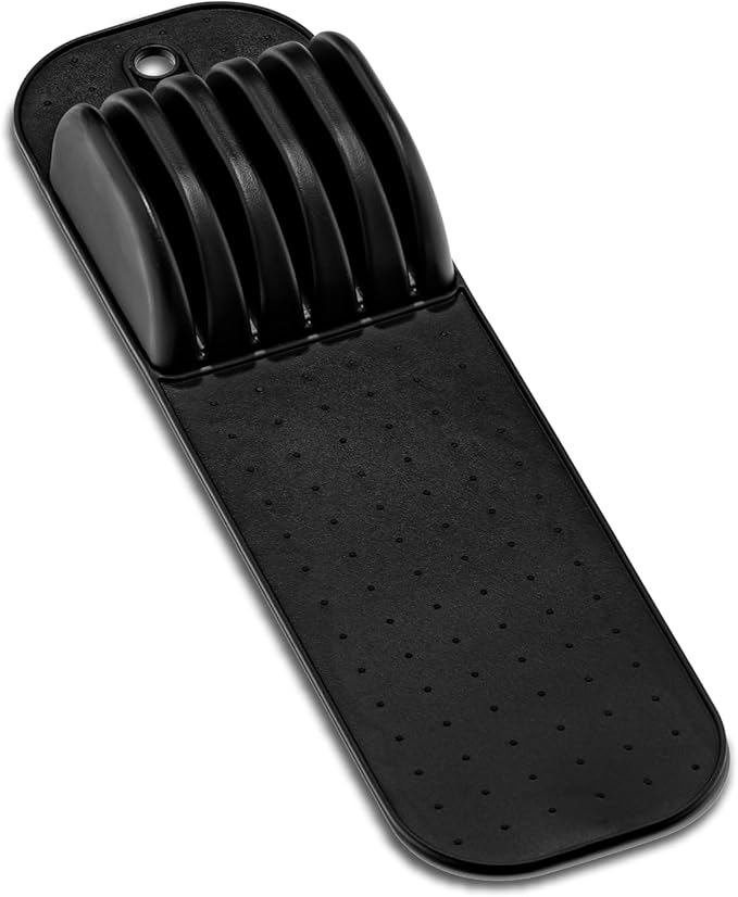 madesmart Premium Knife Mat, Soft-Grip Slot Organizer for 5 Knives, Non-Slip Drawer Insert Protects Blades and Drawers, Space-Saving Kitchen Knife Storage, Black