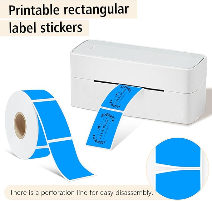 PALAIBEIQI 1x2 inch Blank Removable Freezer Labels Printable Rectangle Stickers 500PCS Water Oil Resistant with Perforation Line for Food Containers Jars Pantry Organization, Fluorescent Blue