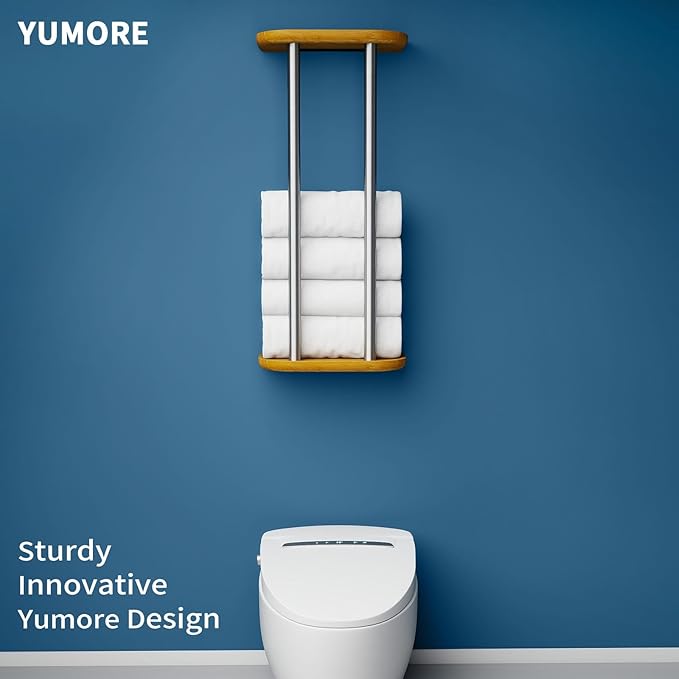 YUMORE Towel Rack Matte Black, Wall Mounted Towel Rack with Shelf for Bathroom (Brushed Nickel)