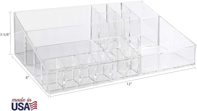 STORi Audrey Clear Vanity Makeup Organizer | 15-Compartment Holder for Brushes, Eyeshadow Palettes, & Beauty Supplies | Stacks on Audrey Storage Drawers | Made in USA | Vanity, Holder