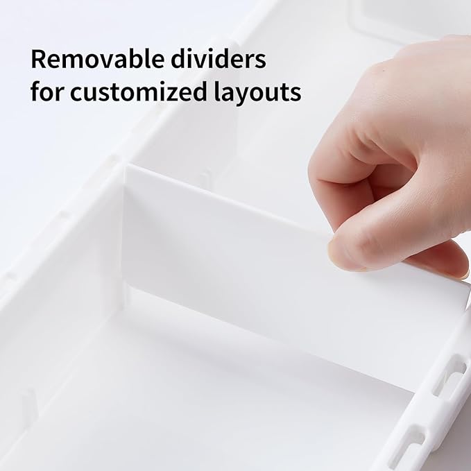 Plastic Drawers Organizer for Office Bathroom Bedroom Kitchen Desk - 1 Layers More White Storage Tray - Expandable 11.4-18.1 Inches