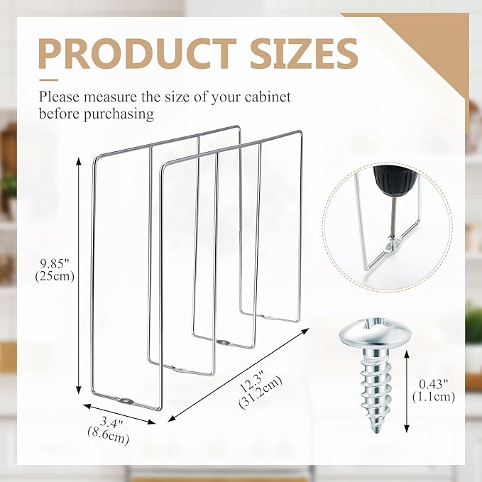 Blulu U Shaped Cookie Sheet Organizer for Cabinet Baking Sheet Organizer Kitchen Cabinet Dividers Vertical Chrome Pan Rack Storage Wires Tray Dividers Face Opening of 3.5"(Silver,2 Pcs)