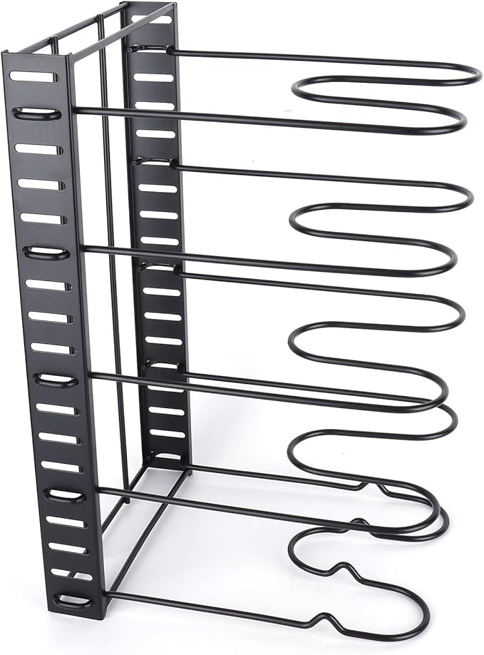 Pots Frying Pan Organizer Sturdy Pot Pan Storage Rack for Kitchen Cookware Adjustable Tiers, for Countertop Cabinet Cupboard