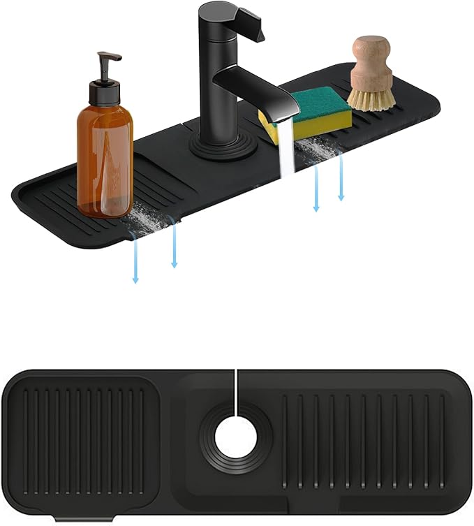 14.5*5.5 Inch Large Non-Slip Base,Multi-Surface Protector for Kitchen,Bathroom,Laundry,RV,Easy Clean Water Deflector Accessory(black)