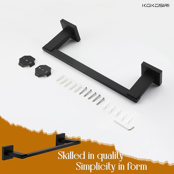 KOKOSIRI 16 Inch Bath Towel Bars Bathroom Towel Holder Towel Rail Kitchen Towel Hanger Necklace Holder Bathroom Accessories Stainless Steel Wall Mounted Matte Black B4006BK-L16