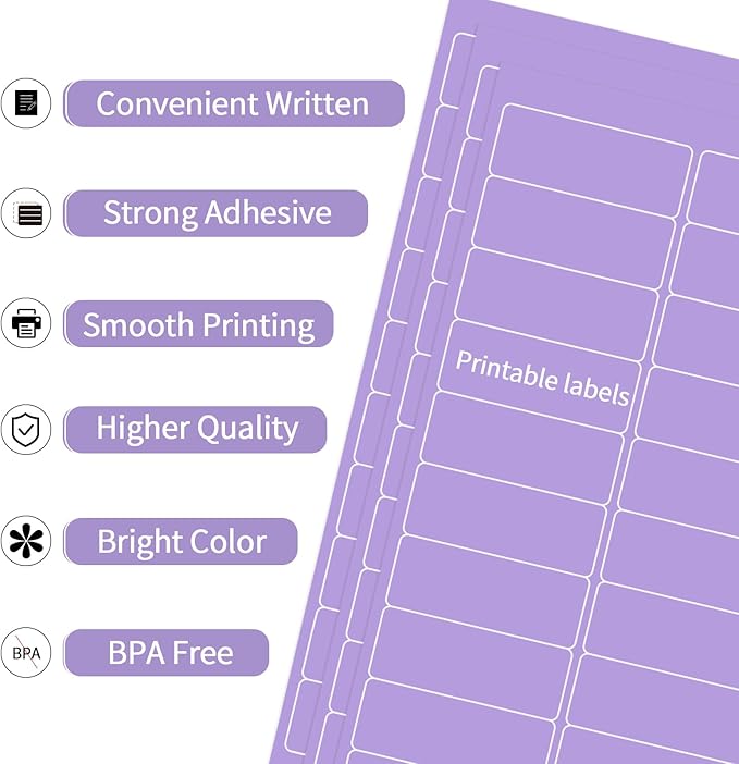 YEGAWEN - 8-1/2 x 11 Neon Color High Light Labels for Laser & Inkjet Printer, Strong Adhesive (Purple, 1" x 2-5/8" - 30 Per Page | 600 Labels)