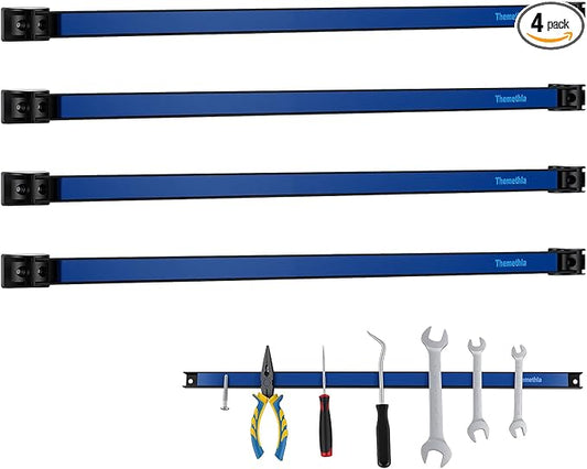 24" Magnetic Tool Holder Strip, 4 Pieces Blue Metal Tool Organizer Rack with Stainless Steel Surface, Magnet Bar for Garage Workshop, Easy To Install with Mounting Screws
