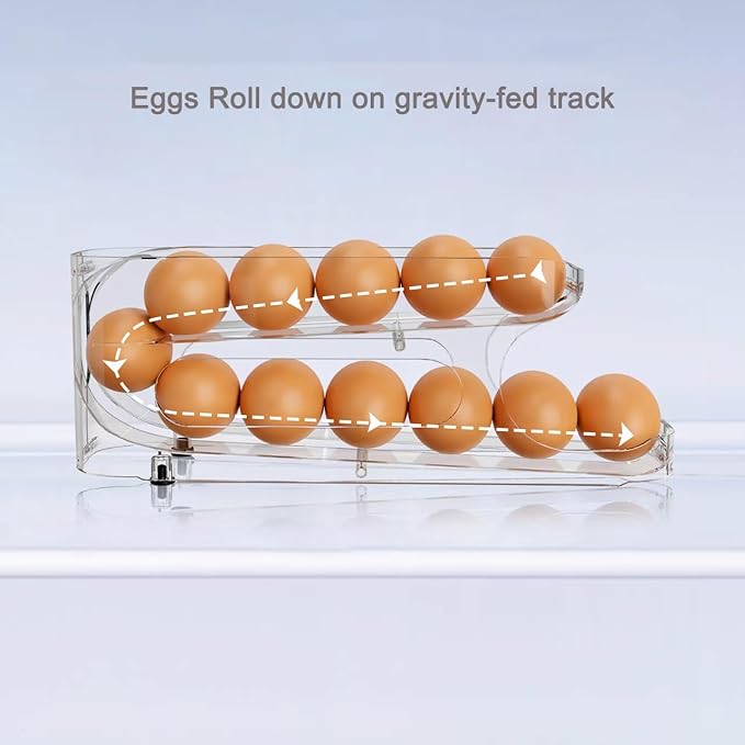 Egg Holder for Fridge, Auto Rolling Egg Storage Organizer for Refrigerator, Clear Space Saving Container, Dispenser - FIFO Egg Roller for Eggs 12 Count