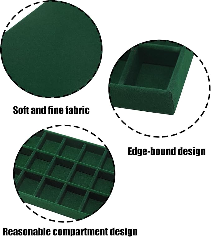 Velvet Jewelry Organizer Trays Dark Green Stackable Jewelry Storage Display Tray with Removable Dividers, 18 Grids