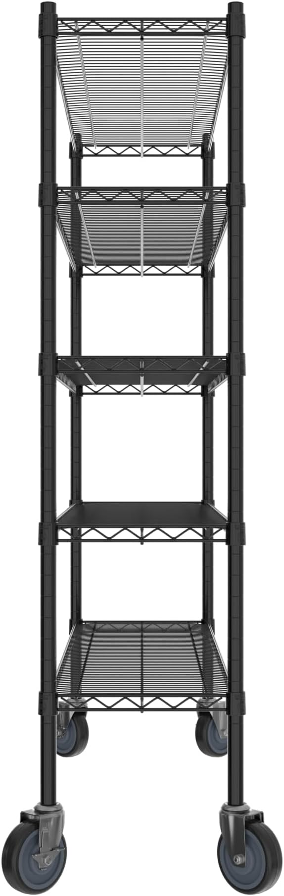 Commercial NSF Listed Black Epoxy Mobile Wire Shelving Kit 14" x 48" x 60", with 5 Shelves Perfect for Warehouse, Walk-in Refrigerator, Freezer, Grocery Store, Restaurant, Dishroom