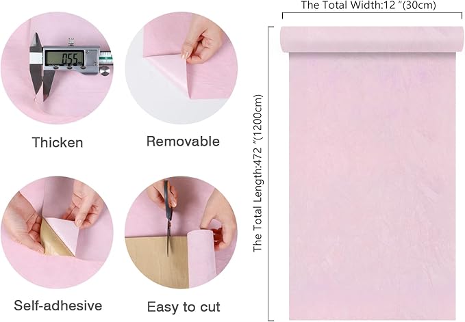 CHIHUT 12”x472” Pink Drawer Liner for Dresser Self Adhesive Colored Velvet Fabric Wallpaper Peel and Stick Textured Pink Contact Paper for Cabinets Soft Crease Velvet Flocking Liner for Jewelry Box