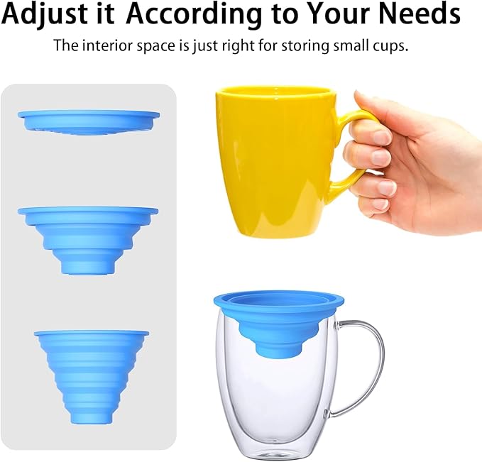 Mug Stacker & Storage Organizer – Expandable, Stackable Cup Holder for Kitchen Cabinet or Pantry – Space-Saving Solution for Tea Cups & Coffee Mugs (6Pcs Blue)