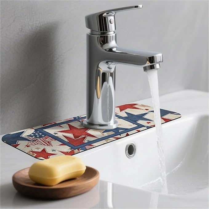 Kitchen Sink Splash Guard，Abstract stars Faucet Mat Sink Gadgets-Super Absorbent Fast Drying Mat Drip Catcher for Kitchen, Bathroom,Sink Mat, Dish Drying Mat, Bathroom(15" X 5.5" )
