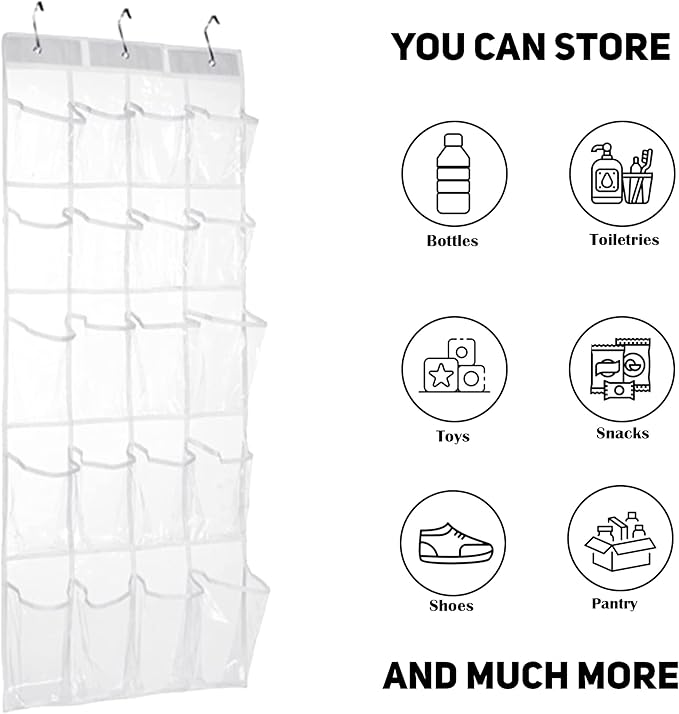 HomeRoots 2 Pack Minimalist Clear Over the Door Pantry Organizer, 20 Pockets