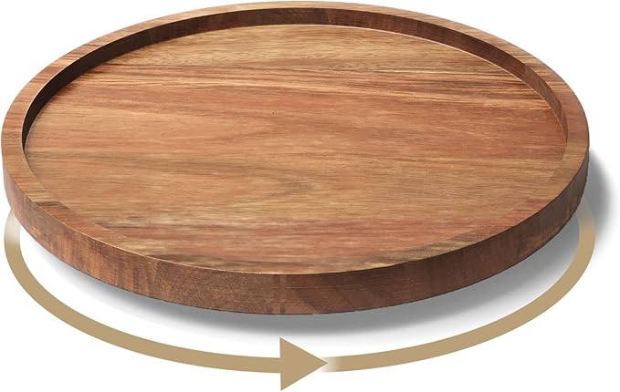 Lazy Susan Organizer for Kitchen,Acacia Wood Turntable for Cabinet, Pantry, Table, Countertop, Vanity, Spice Rack（Small）