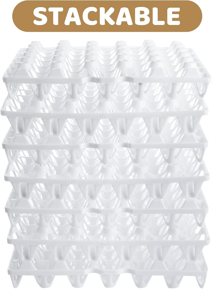 ZUQIAN 12 Pack Plastic Egg Tray Egg Crates, Stackable Egg Cartons Flats Each Holds 30 Eggs, Bulk Egg Trays for Home Chicken Farmers to Packing, Storage, Shipping Eggs - White