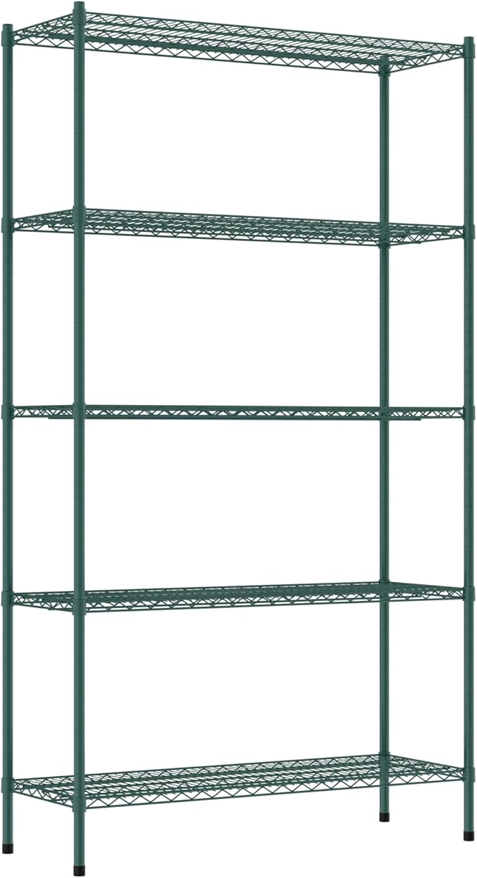 Commercial NSF Listed Green Epoxy Stationary Wire Shelving Kit 18" x 48" x 86", with 5 Shelves Perfect for Warehouse, Walk-in Refrigerator, Freezer, Grocery Store, Restaurant, Dishroom